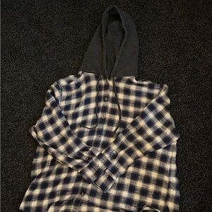 American Eagle Outfitters Blue and White Plaid Hoodie